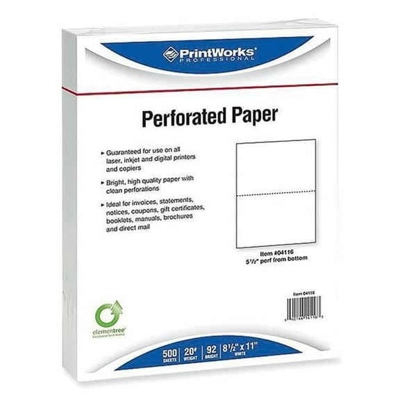 Printworks Professional Perforated & Punched Paper - 20 lbs Bond - 8.5 x 11 in. - White - 5 Reams