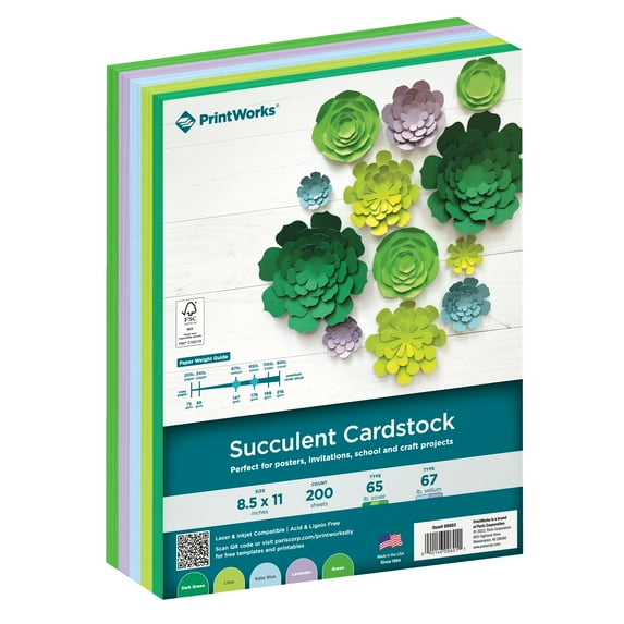 Printworks Succulent Cardstock, Assorted Colors, 8.5 x 11, 200 Sheets