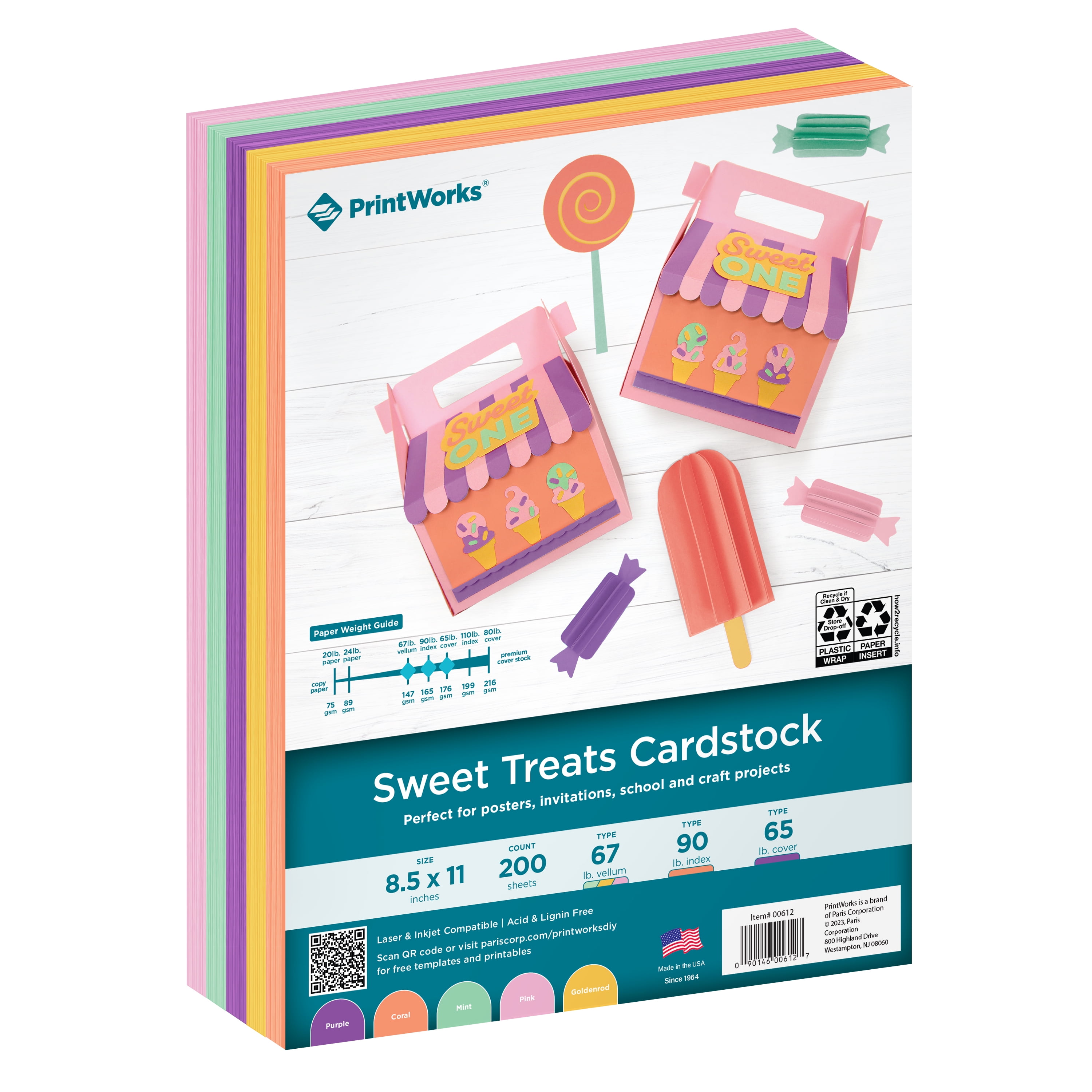Printworks Sweet Treats Cardstock, Assorted Colors, 8.5 x 11, 200 Sheets