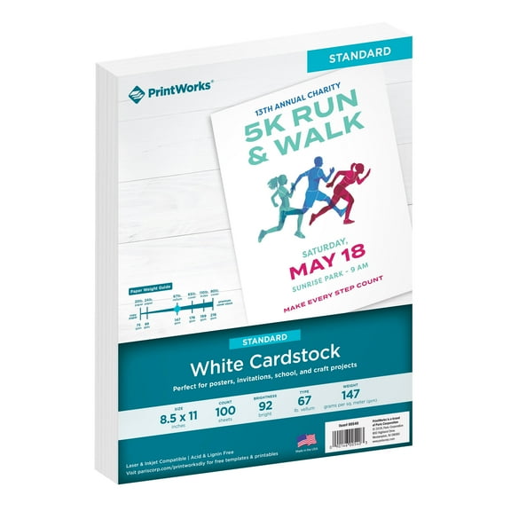 Print Works White Uncoated Card Stock, 8.5 x 11 Inch, 100 Sheets, 100 Count