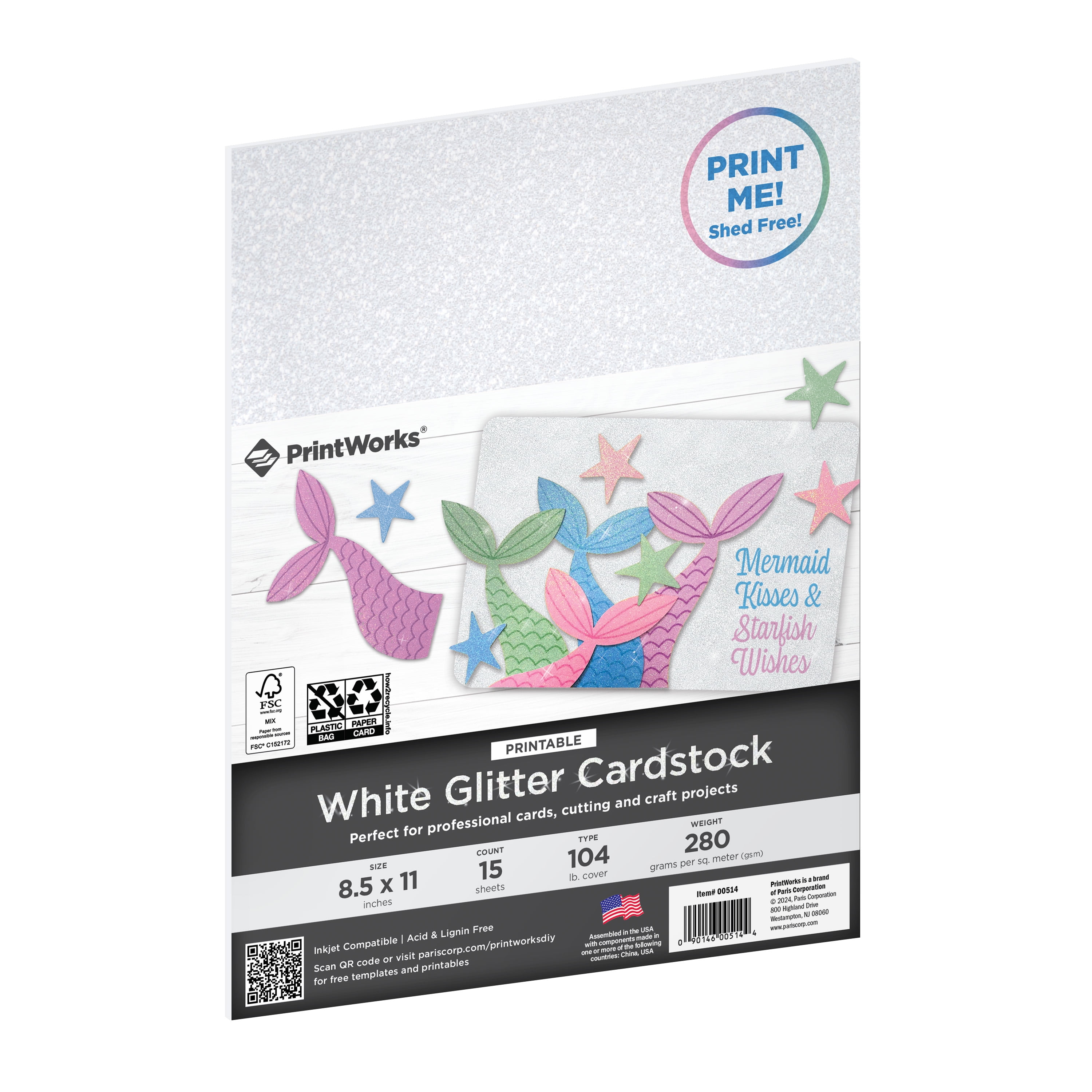 PrintWorks White Glitter Cardstock 8.5x11 15 Sheets - Walmart.com