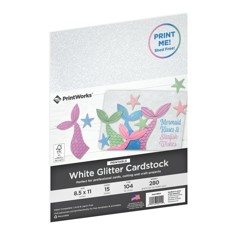Printworks Printable Glitter Cardstock 8.5X11 15/Pkg-White