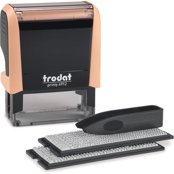 Printy 4912 Self Inking Do it Yourself (DIY) 4 line Personalized Custom Message or Address Stamp kit with Black Ink, Impression Size: 3/4” x 1-7/8” inch (Orange)