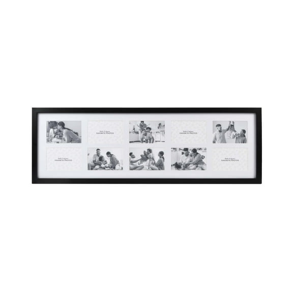 Prinz 10-Opening 12" x 36" Black Matted Picture Frame Collage, for 4x6 Photos, Wall Hanging