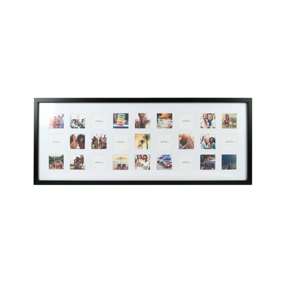 Prinz 27-Opening 16" x 40" Black Matted Collage Picture Frame, for 3x3 Photos, Wall Hanging