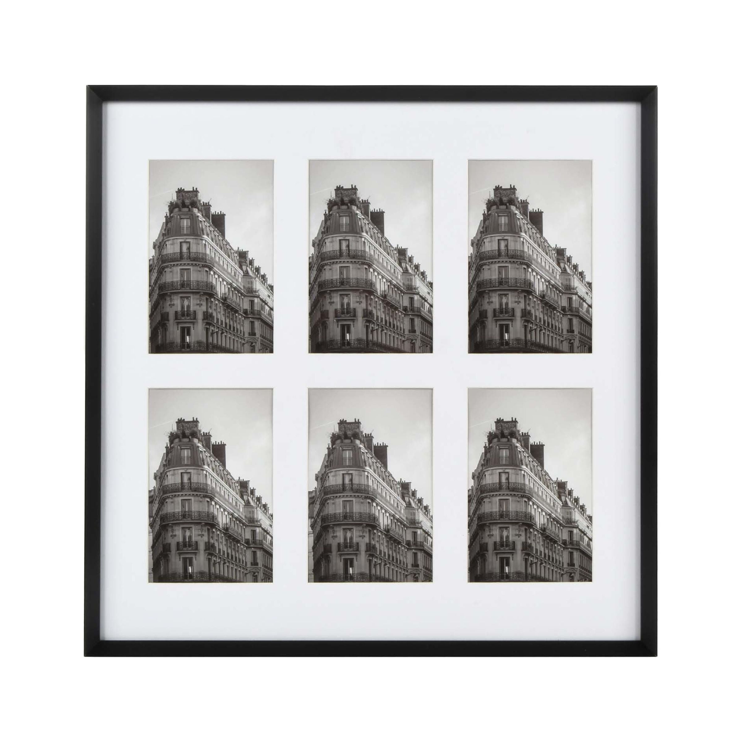 Prinz 6-Opening for 4"x6" Photos- Wall Hanging Beveled Metal Picture Frame Collage - Black