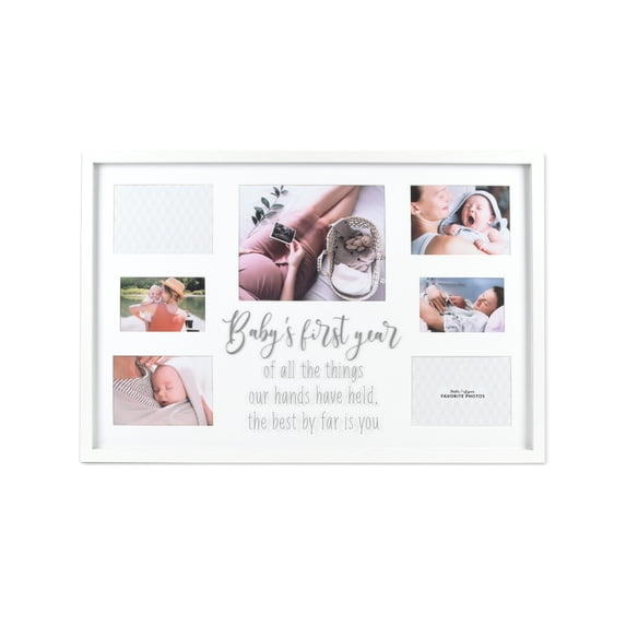 Prinz 7 Opening, Baby's First Year Wall Hanging Picture Frame Collage, Multi-Size Photos, Silver