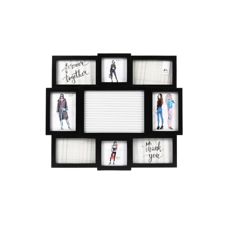 Prinz 8-Opening Letterboard Wall Collage Picture Frame, Holds Multi-Sized Photos, Black