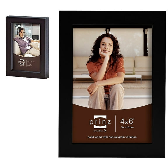 Prinz Carolina Black Natural Wood Tabletop Picture Frame, for 4” x 6” Photo