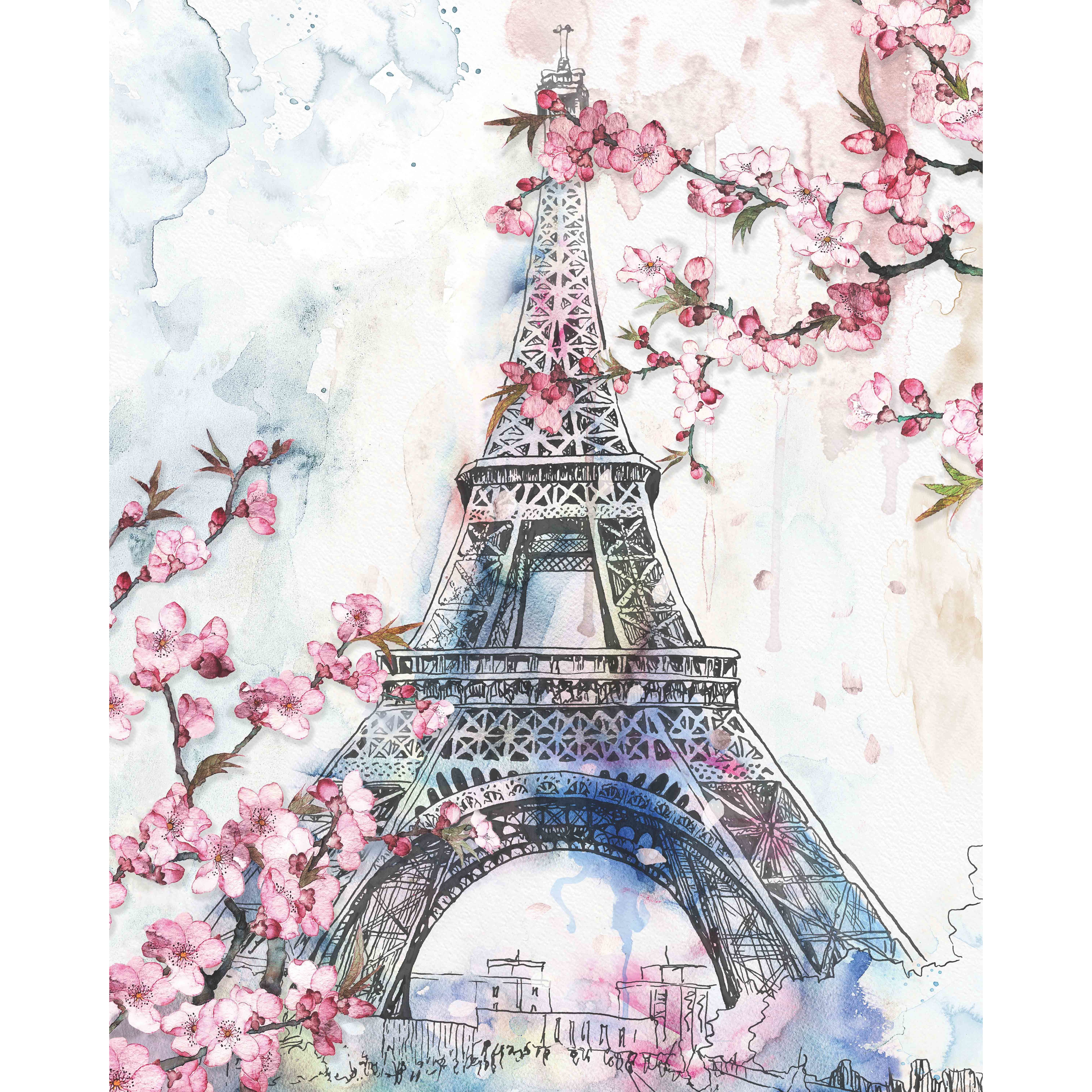 Prinz Cherry Blossoms in Paris 15.5" x 19.5" Floral Canvas Art Print, Wall Decor for Bedroom, Living Room