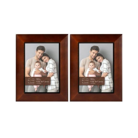 Prinz Dakota Dark Walnut Wood Tabletop Picture Frames, Set of Two, Made for 5”x7” Photos