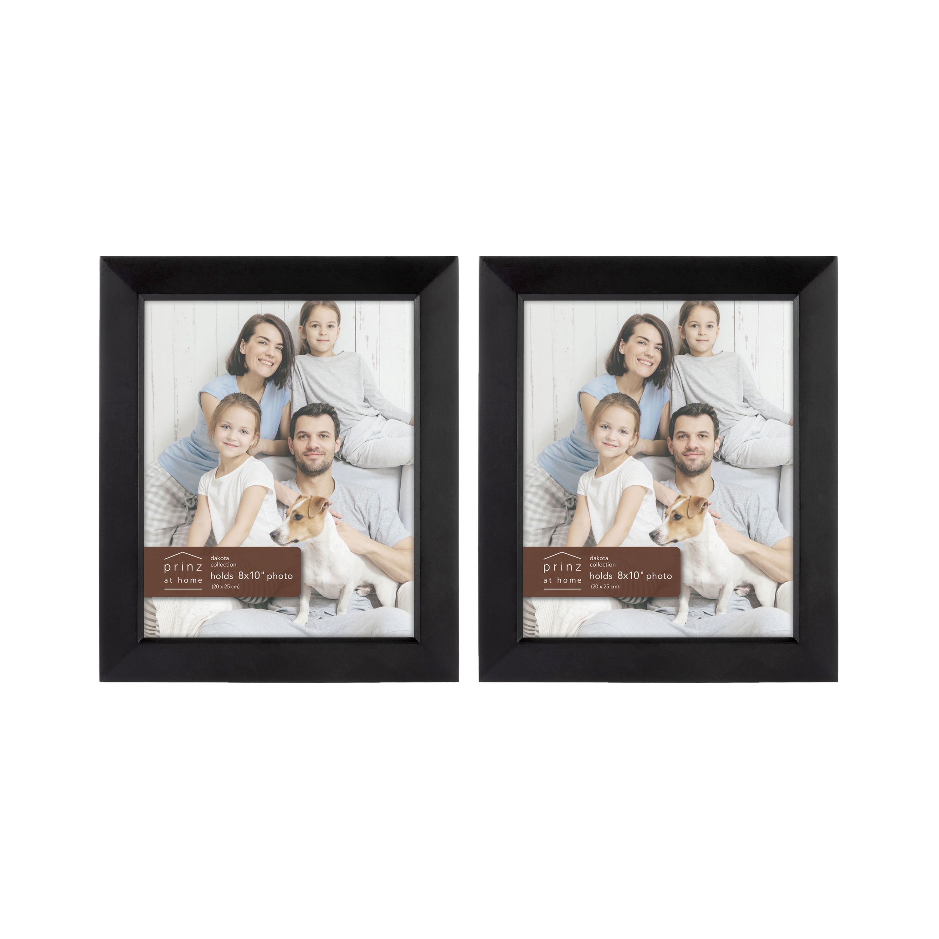 Prinz Dakota Wood Tabletop Picture Frame, 8”x10” Photos, Black, 2 Pack