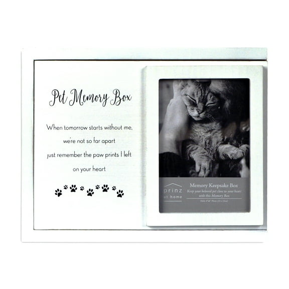 Prinz Decorative Pet Photo Keepsake Memory Box, 10" x 3.75", White Wash