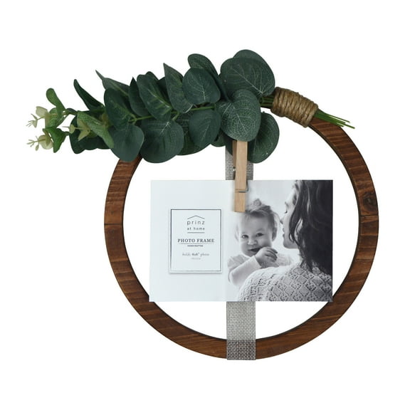 Prinz Hanging Ribbon Circular Wall Picture Frame for 4" x 6" Photo, Clothespin Clip
