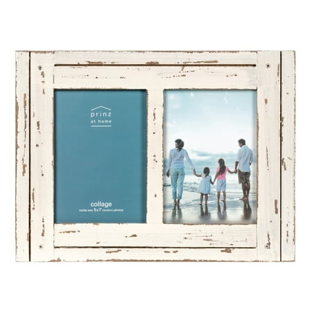 Prinz Homestead 5" x 7" Collage Picture Frame for Two Photos, Distressed White
