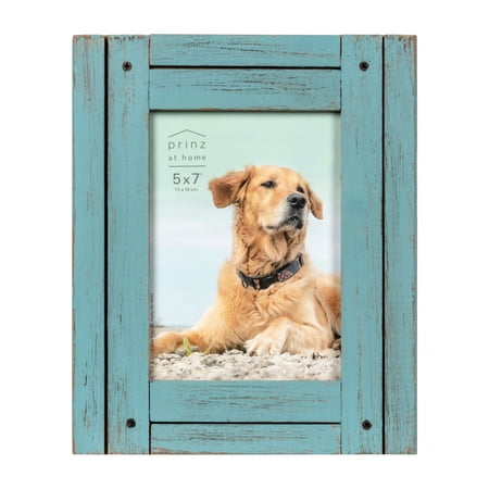 Prinz Homestead 5x7 Blue Distressed Picture Frame, Coastal Decor Hand-Distressed Rustic,  Two-Way Easel