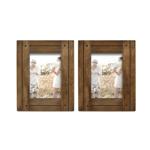 Prinz Homestead 5x7 Distressed Wood Picture Frame Set of 2, Dark Walnut, Tabletop or Wall-Mounted