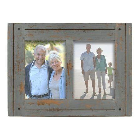 Prinz Homestead 5x7 Picture Frame for Two Photos, Distressed Grey, Tabletop or Wall Hanging