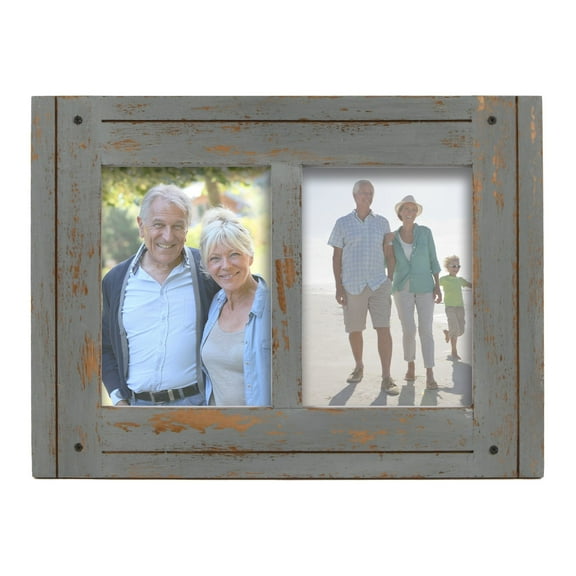 Prinz Homestead 5x7 Picture Frame for Two Photos, Distressed Grey, Tabletop or Wall Hanging