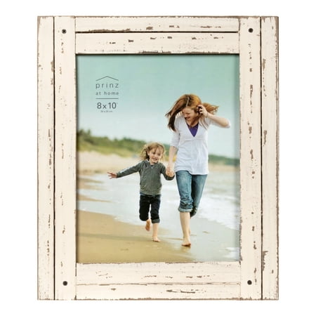 Prinz Homestead 8 x 10 Distressed Wood Picture Frame, Tabletop or Wall Display, White