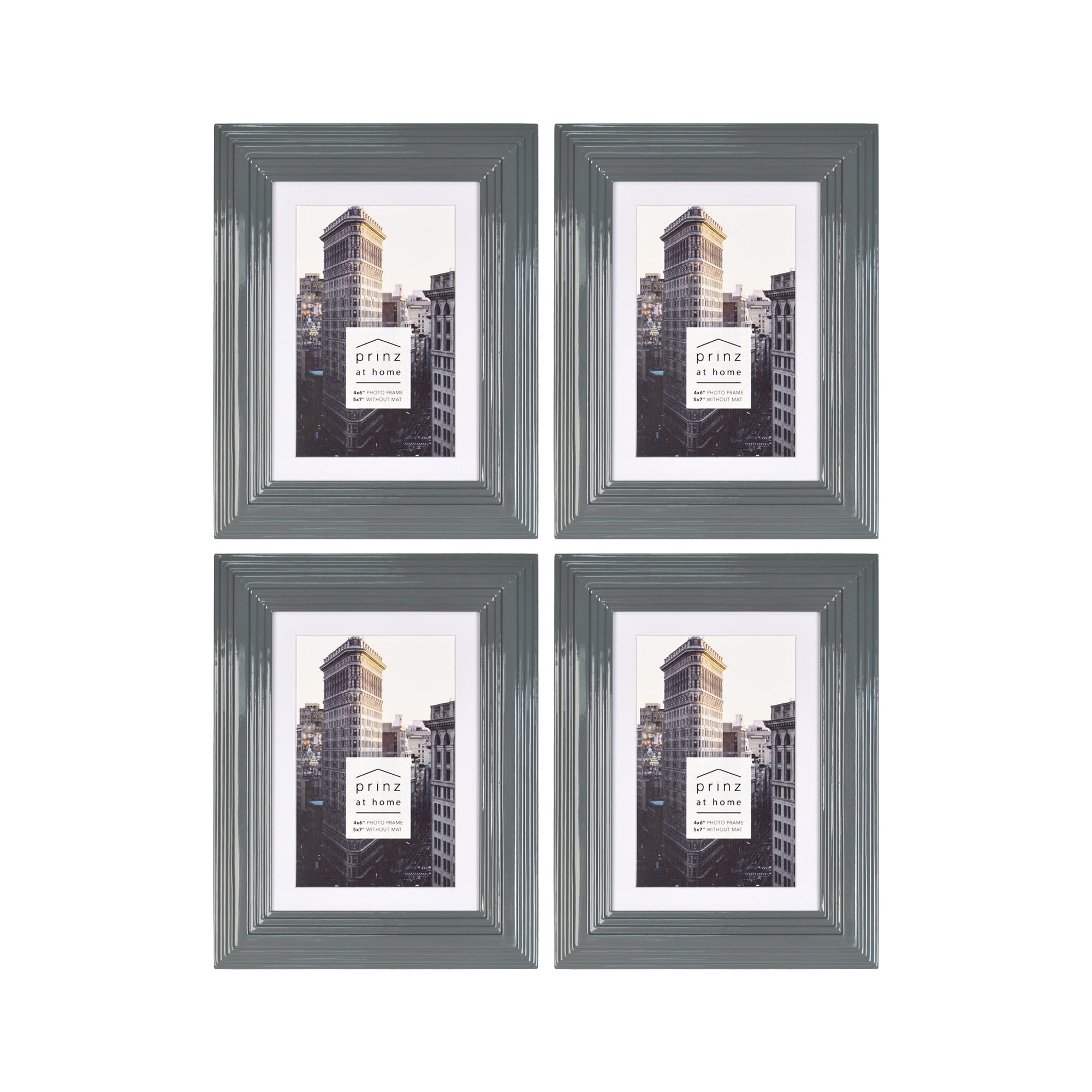 Prinz Midtown High Gloss Gray 4x6inch Tabletop Picture Frame, Set of