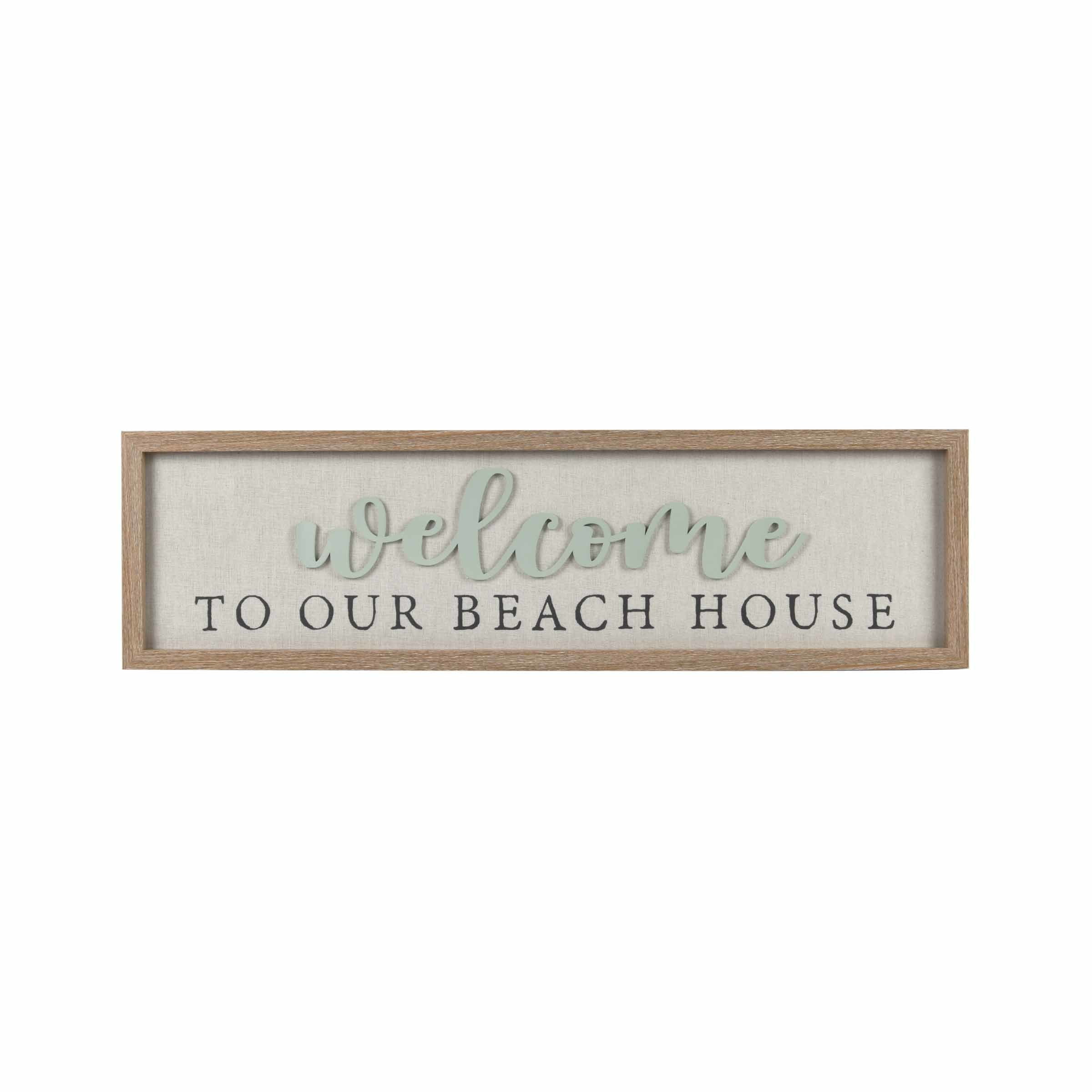 Natural Linen and MDF Coastal Nautical Wall Sign, 28" x 8"