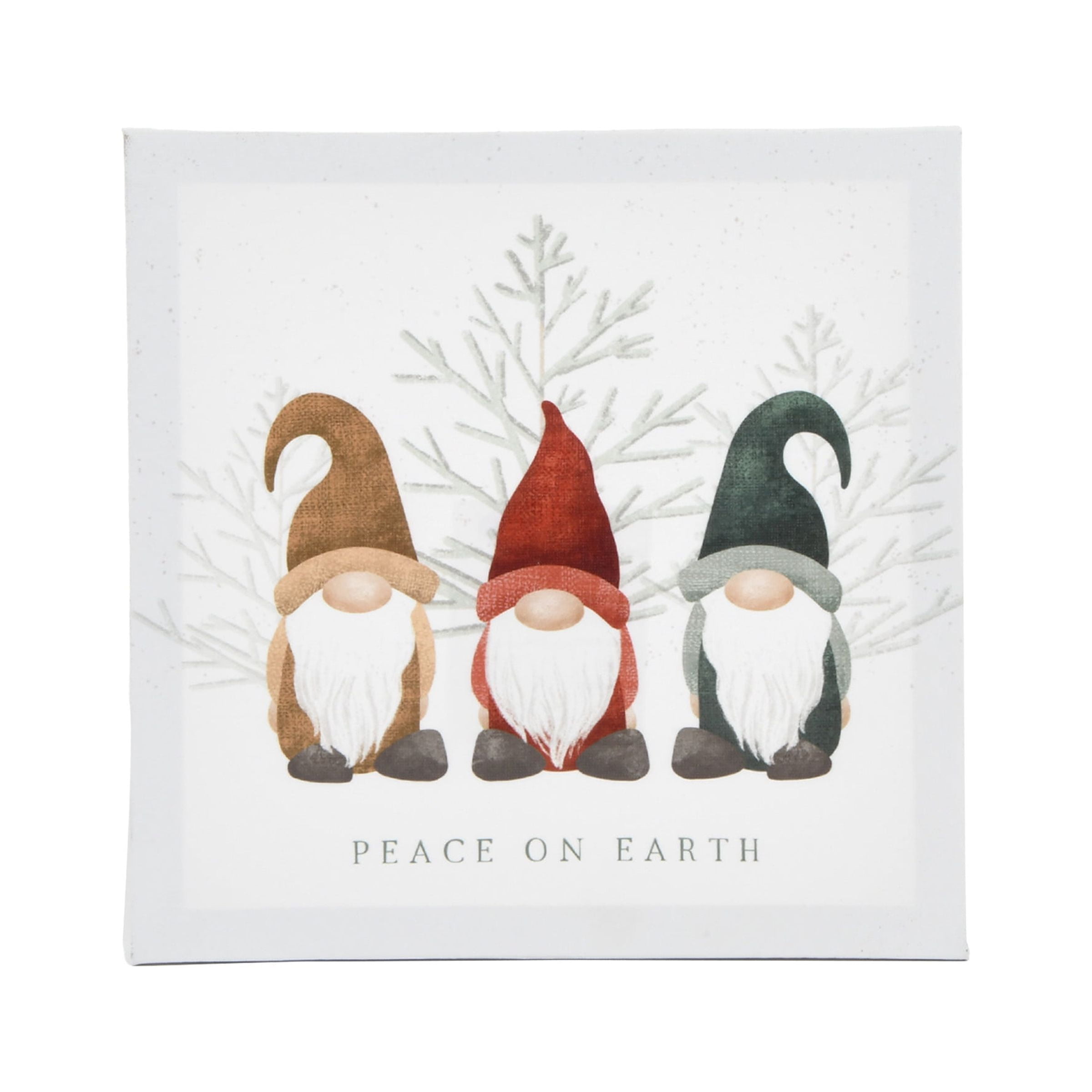 Prinz Woodsy Gnomes 9.5" x 9.5" Peace on Earth Holiday Canvas Wall Art, Multicolor