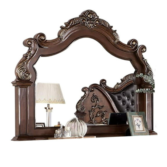 Prio Dresser Mirror, Classic Wood Carved Frame, Cherry Brown, 59 Inch
