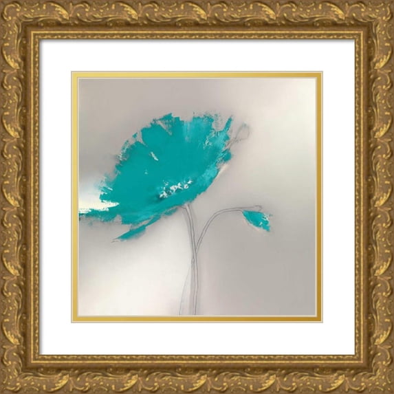 Prior, J.P. 15x15 Gold Ornate Wood Framed with Double Matting Museum Art Print Titled - Aqua Platinum Petals I
