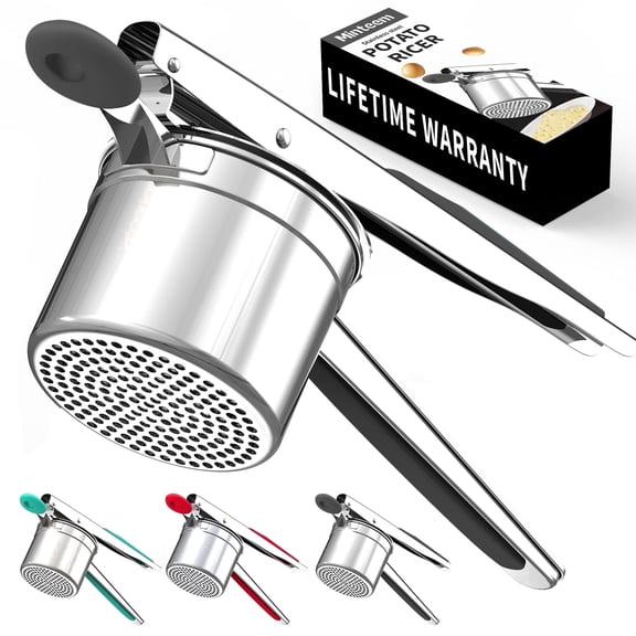 MINTEEM 15oz Potato Ricer,Long Handle Heavy Duty Stainless Steel Potato Masher Kitchen Tool, Press and Mash Kitchen Gadget For Perfect Mashed Potatoes