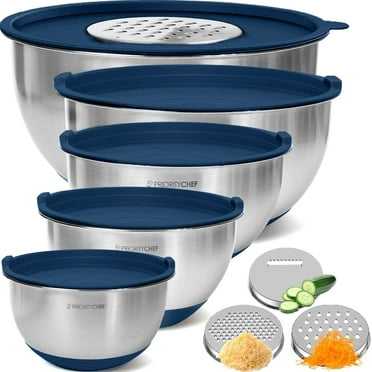 Priority Chef Stainless Steel Mixing Bowls with Lids Set, 3 Grater Attachments Mixing Bowls, Blue