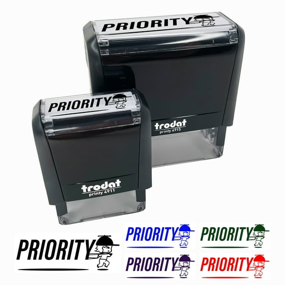 Priority Mail Service Expedited Running Person Self-Inking Rubber Stamp Ink Stamper for Business Office - Pink Ink - Small 1-1/2 Inch