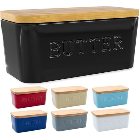 PriorityChef Extra Large Butter Dish with Lid for Countertop, Ceramic Butter Container With Airtight Cover, Butter Keeper for Counter or Fridge, Black Butter Holder Storage