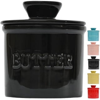 PriorityChef French Butter Crock with Lid, Butter Keeper to Keep Butter Spreadable & Fresh, Black
