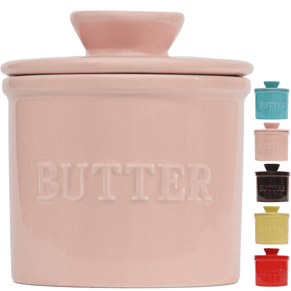 Priority Chef French Butter Crock with Lid, Butter Keeper Keep Butter Spreadable, Light Pink