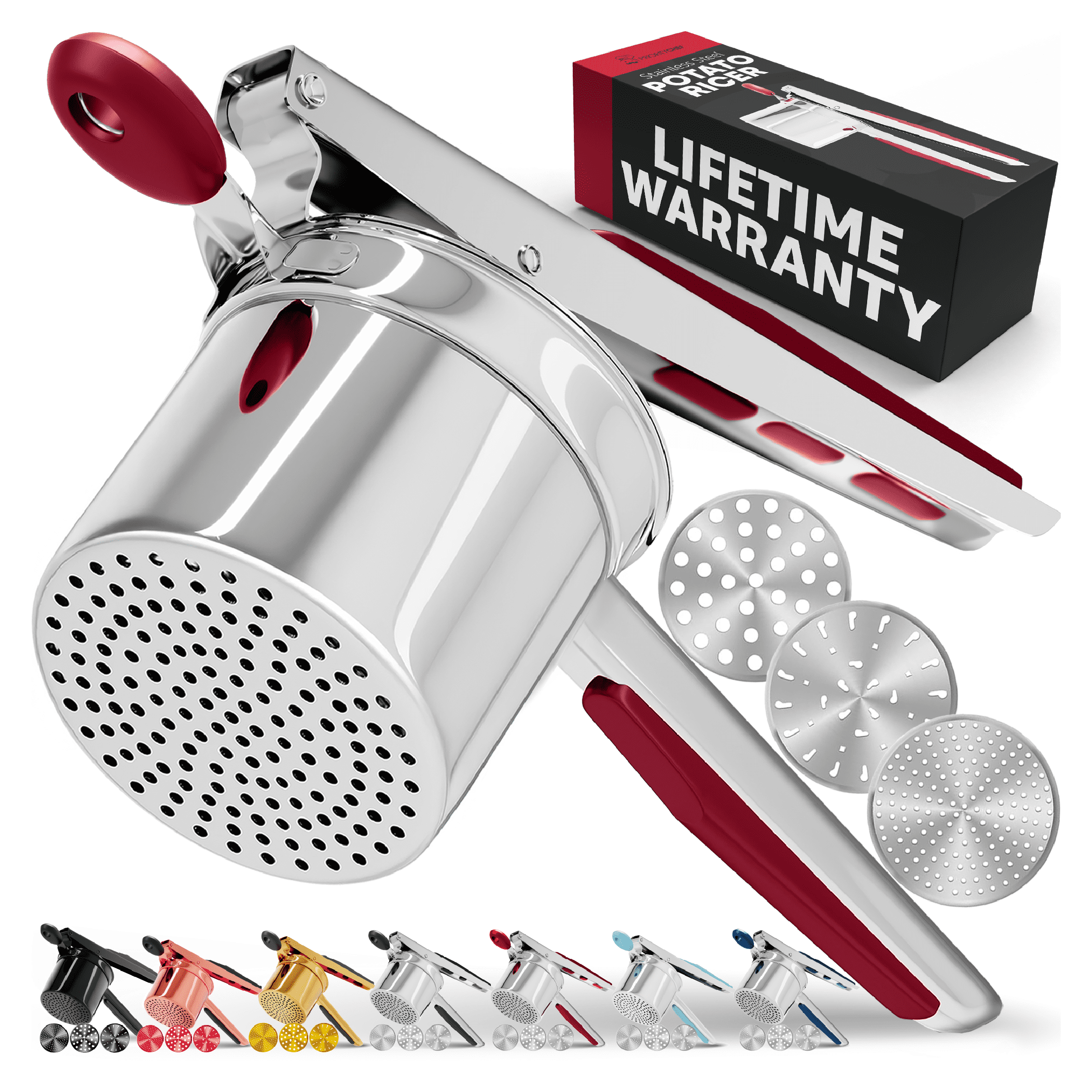 Ricer Set PriorityChef Large 15oz Potato Ricer with 3 Discs, Heavy Duty Stainless ...