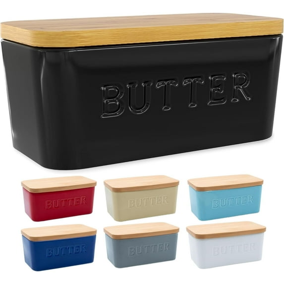 PriorityChef Large Butter Dish with Lid for Countertop or Fridge, Ceramic Butter Container, Black