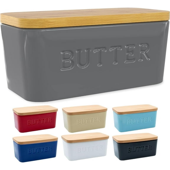 PriorityChef Large Butter Dish with Lid for Countertop or Fridge, Ceramic Butter Container, Grey