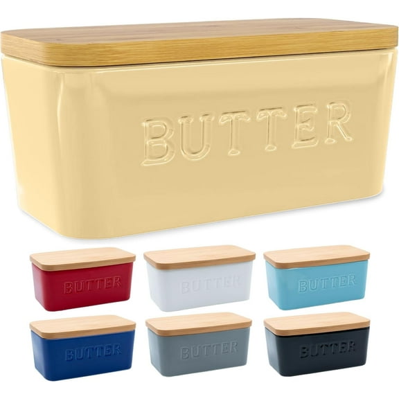 PriorityChef Large Butter Dish with Lid for Countertop or Fridge, Ceramic Butter Container, Khaki