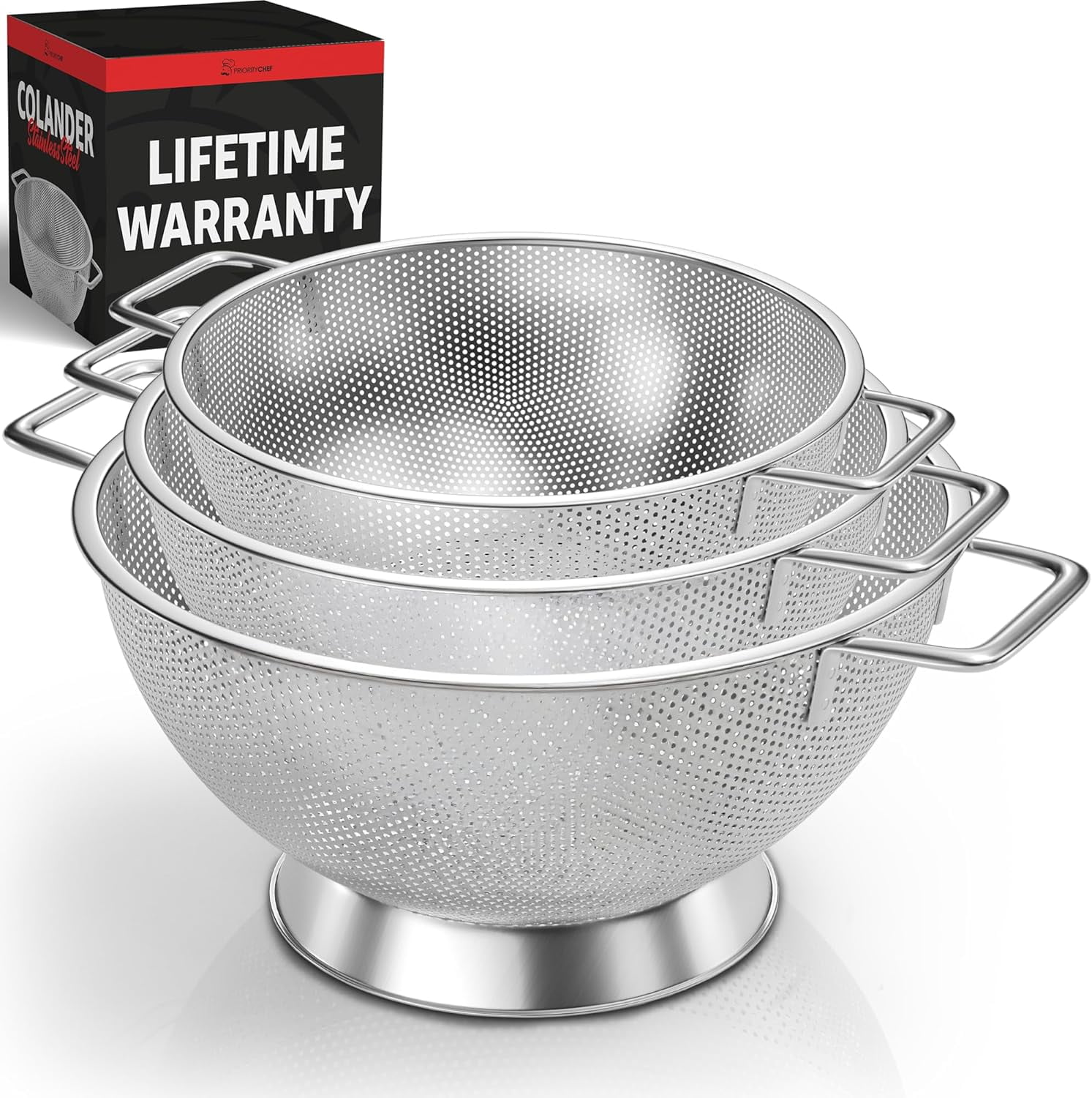 PriorityChef Premium Stainless Steel Colander for Kitchen, Durable Rice ...