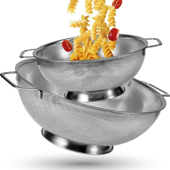 PriorityChef Stainless Steel Colander and Strainer 3 Qrt & 5 Qrt Bundle