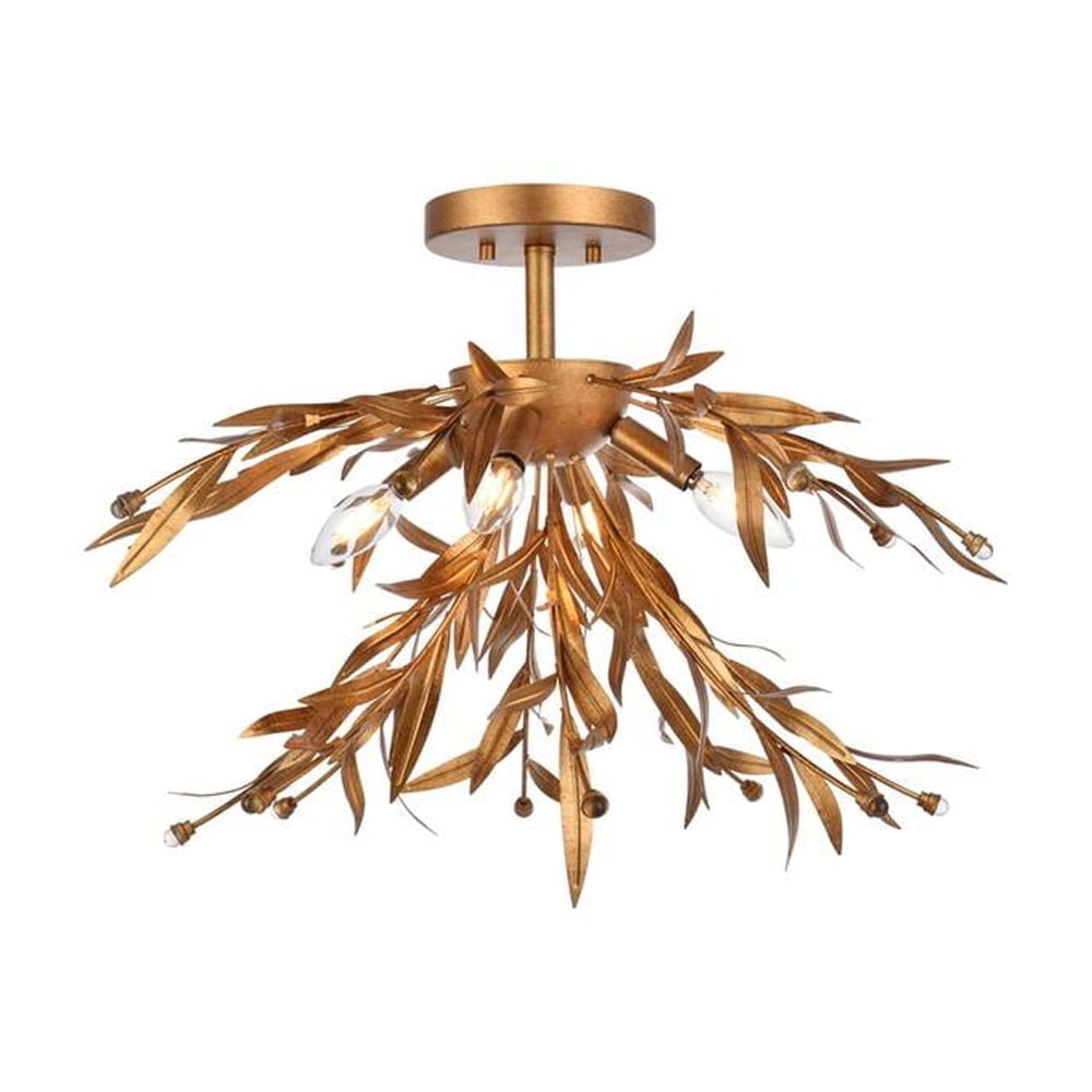 Priscilla Gold Leaf 23" Crystal Bead Semi-Flush Mount Light