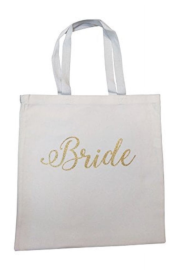 Priscilla Carson 100% Cotton Canvas Wedding Party Tote Bag - Bride in White