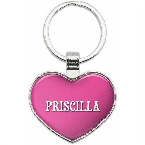 Priscilla - Names Female Metal Heart Keychain Key Chain Ring, Multiple Colors Available