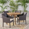 thumbnail image 1 of Priscilla Outdoor 5 Piece Acacia Wood and Wicker Dining Set with Cushions, Teak, Multibrown, Beige, 1 of 4