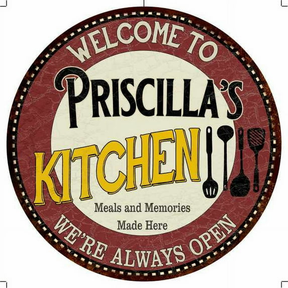 Priscilla's Kitchen 14" Round Metal Sign Bar Game Room Wall Decor 100140040275