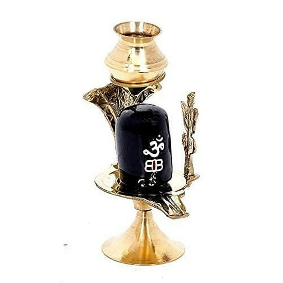Prisha India Craft Brass Shivling Puja Stand With Abhishek Stand Jaldhari Stand Jaladhari Stand Jalheri Brass Shivlingam With Stand