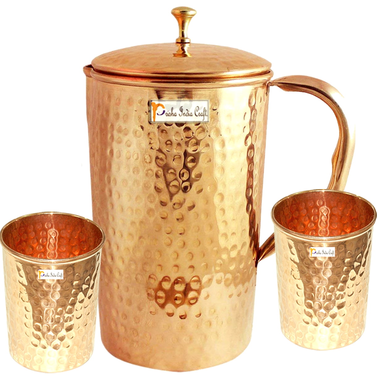 Prisha India Craft Copper Jug Pitcher, Hammered Design, Capacity 1600 ...