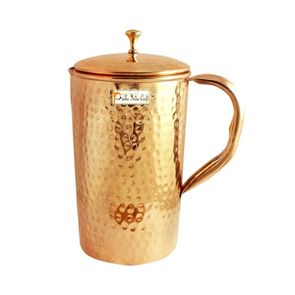Prisha India Craft Copper Jug Pitcher, Hammered Design, Capacity 1600 ML
