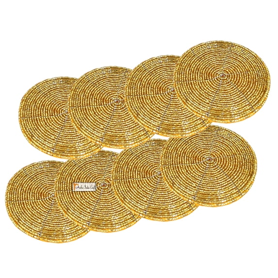 Prisha India Craft Golden Beaded Tea Cup Coasters, Set of 8